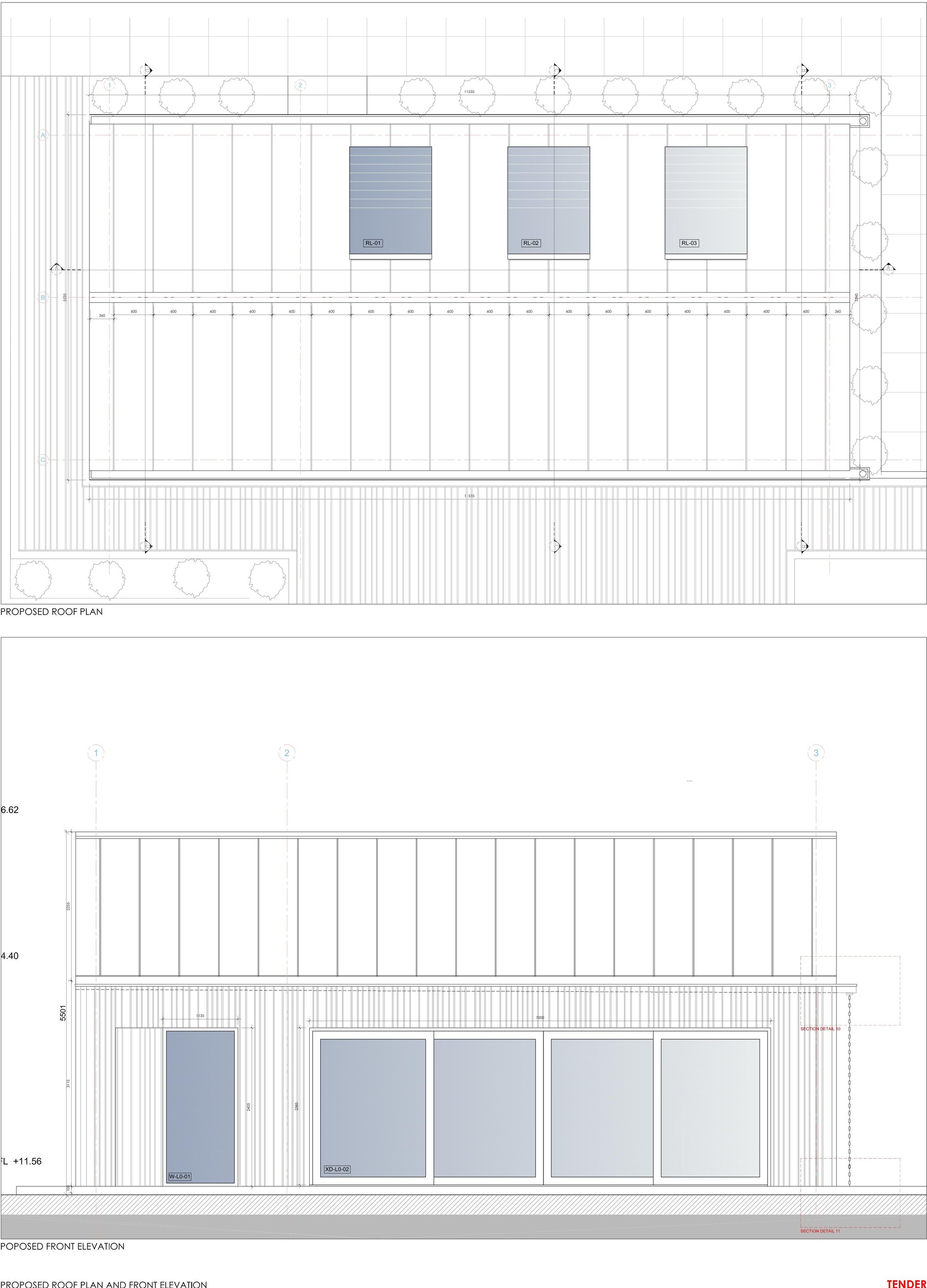 21113 T_03-02 Proposed Roof Plan and Front Elevation-1